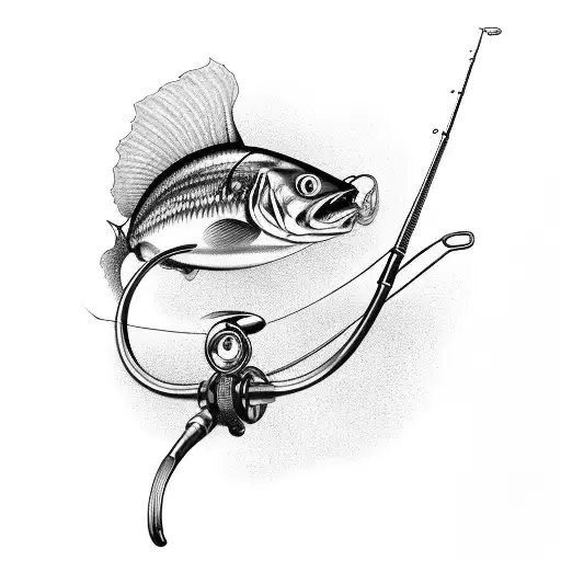 A Detailed Fishing Rod And Reel With A Vibrant Fisherman's Knot