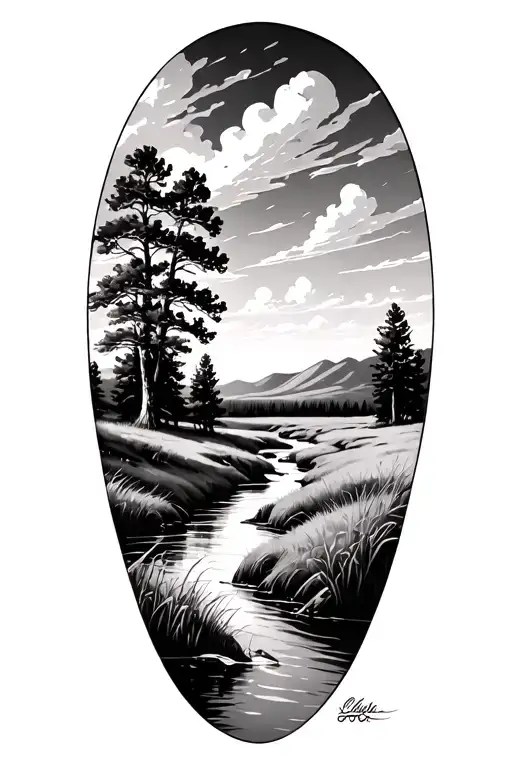 Realism Prairie Landscape With A Flowing River