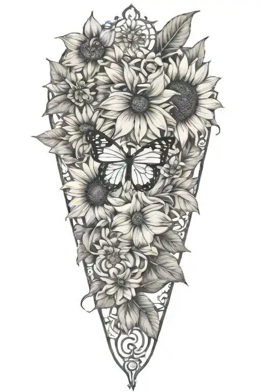 Gardenias And Sunflowers With Butterfly