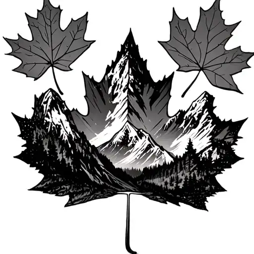 A Canadian Mountain With A Maple Leaf
