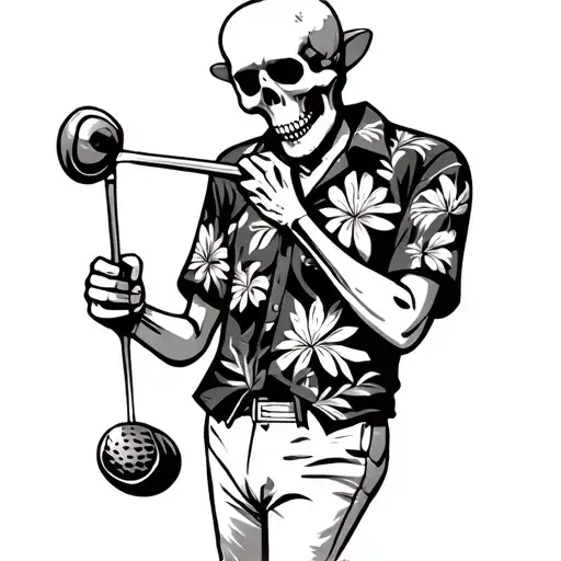 Skeleton Playing Golf In Hawaiian Shirt