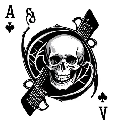 Skull Cards Ace 9 6 8 Guitar Intertwined