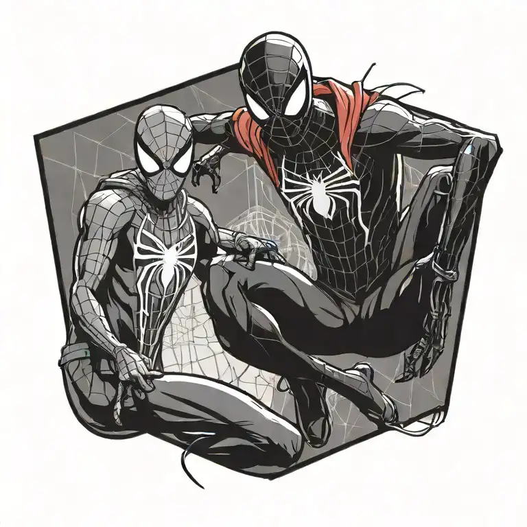 Spider Man And Miles Morales Both Wearing Black Spiderman Suits