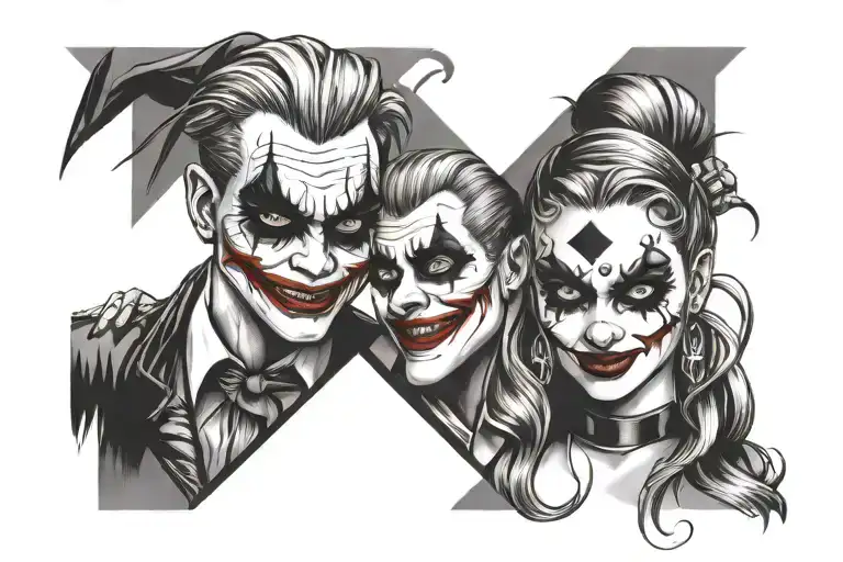 Harley Quinn And Joker Face Tattoo Design Inspired