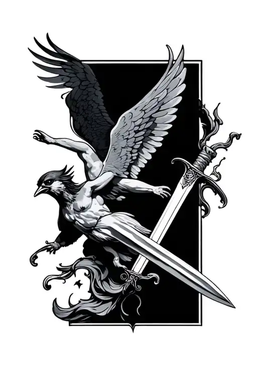 Bird With Sword And Angel Falling