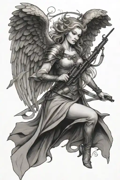 Femal Archangel Flying Holding Weapon