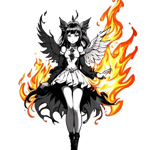 A Yong Magical Girl On Fire Flames