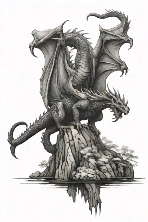 Full Body Medieval Dragon On A Cliff