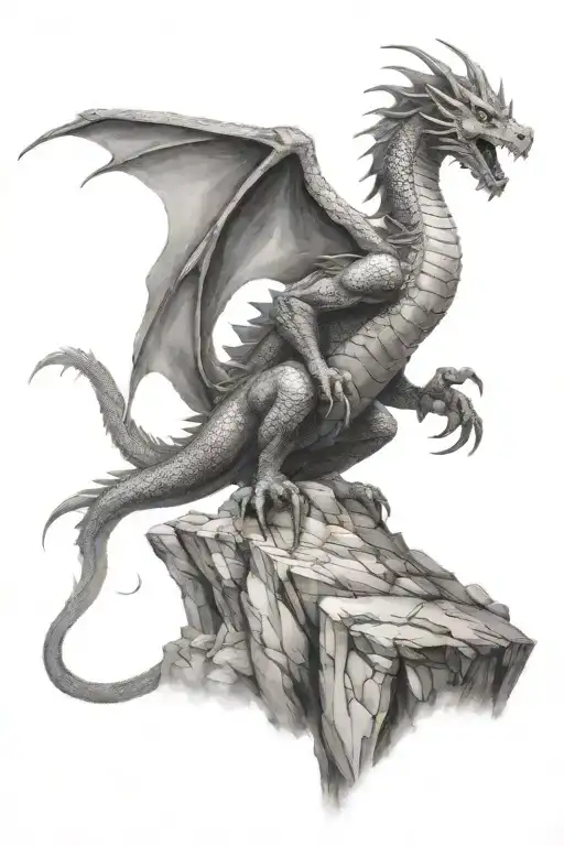 Full Body Medieval Dragon On A Cliff