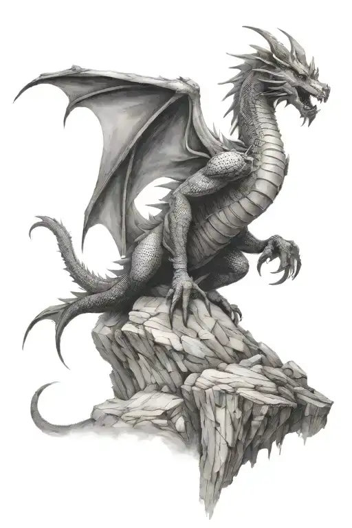 Full Body Medieval Dragon On A Cliff