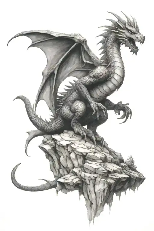 Full Body Medieval Dragon On A Cliff