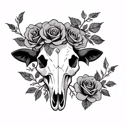 Texas Diamond Cow Skull With Roses