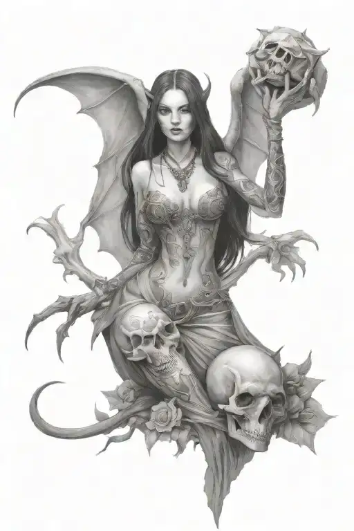Full Body Succubus Holding A Skull