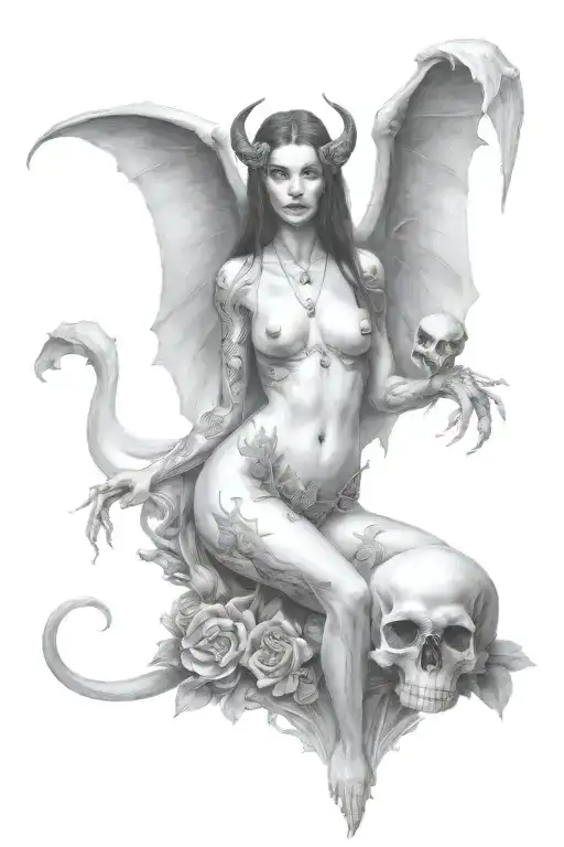 Full Body Succubus Holding A Skull