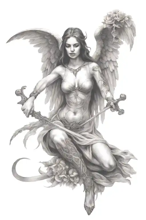 Full Body Fallen Angel Holding A Sword