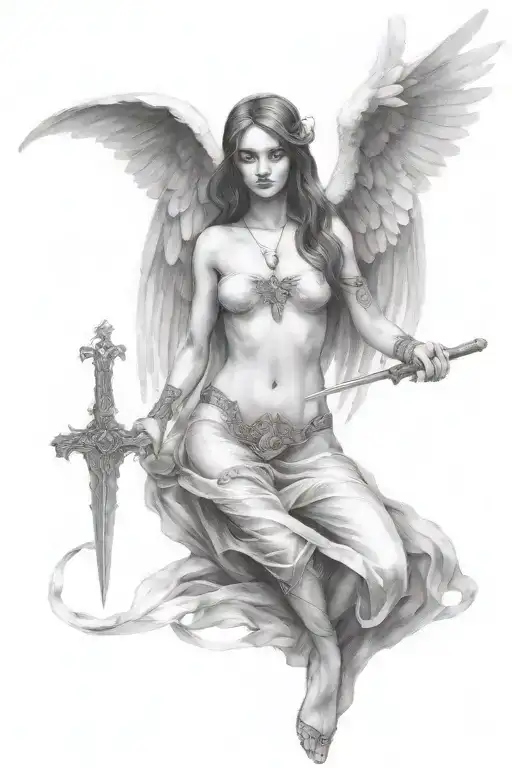 Full Body Fallen Angel Holding A Sword