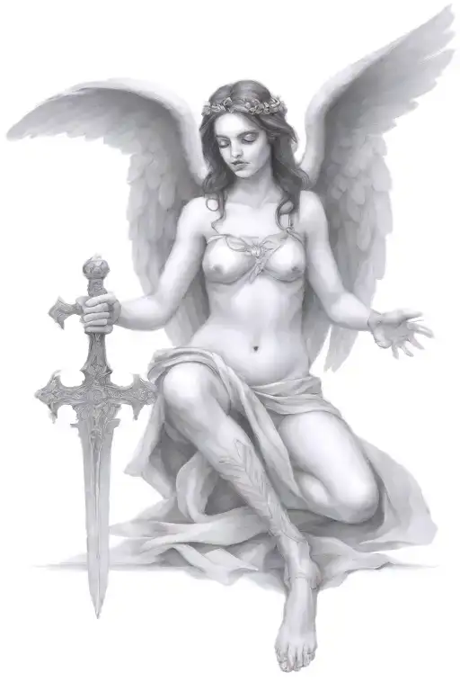 Full Body Fallen Angel Holding A Sword