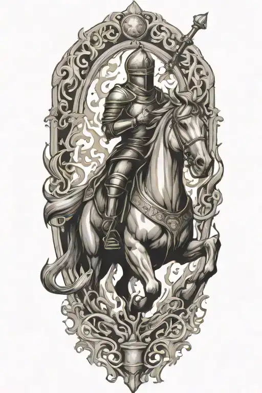 Chess Knight Riding On Fire Flames