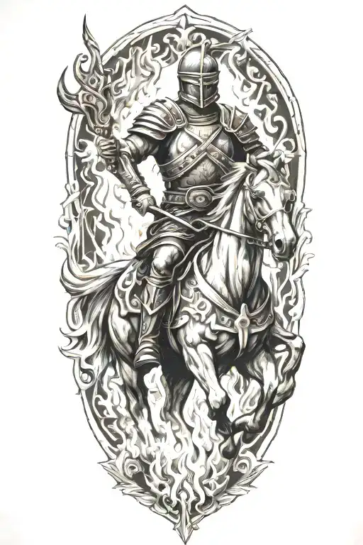 Roman Soldier Riding On Fire Flames