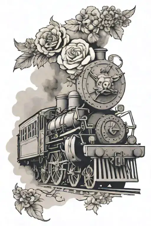 Steam Train With Highland Cow And December And June Birth Flower Bouquet