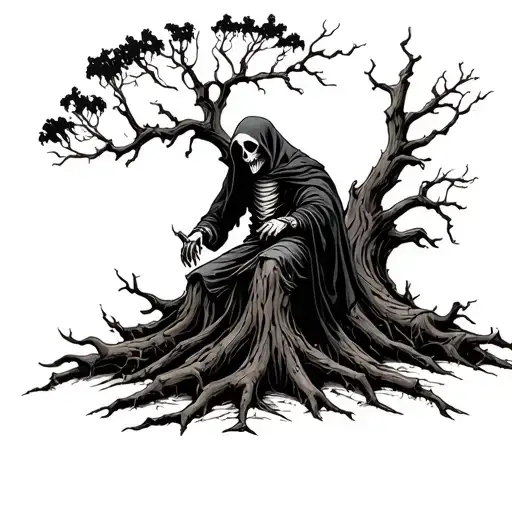 Grim Reaper In The Stump Of Dead Oak Tree