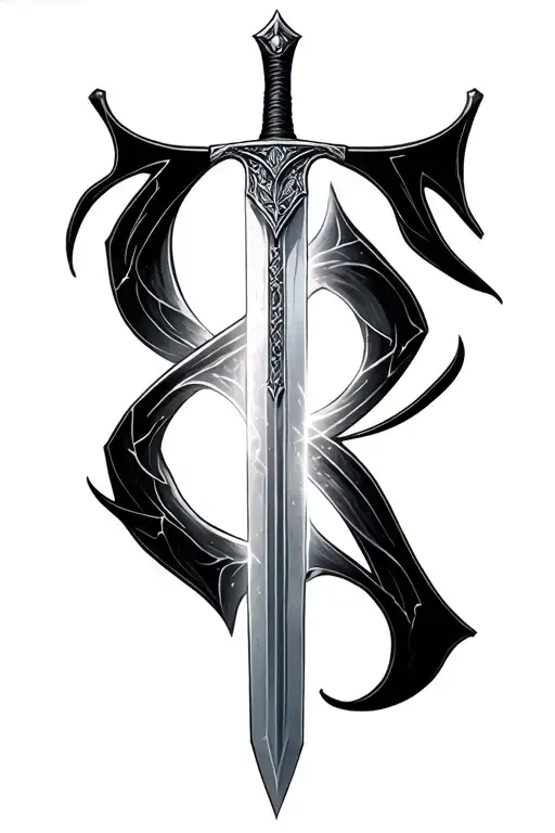 Sword With The Letter Rgb Lights Forming The Shape