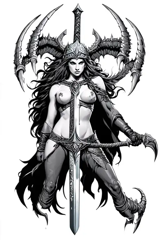 Valkyrie With Claws And A Sword Behind Valgall