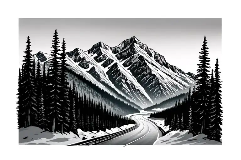 Simple Tattoo Of The View Of Cascade Mountain From Banff Avenue