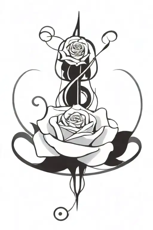 Small Beautiful Rose Surrounded By Music Notes Intertwined