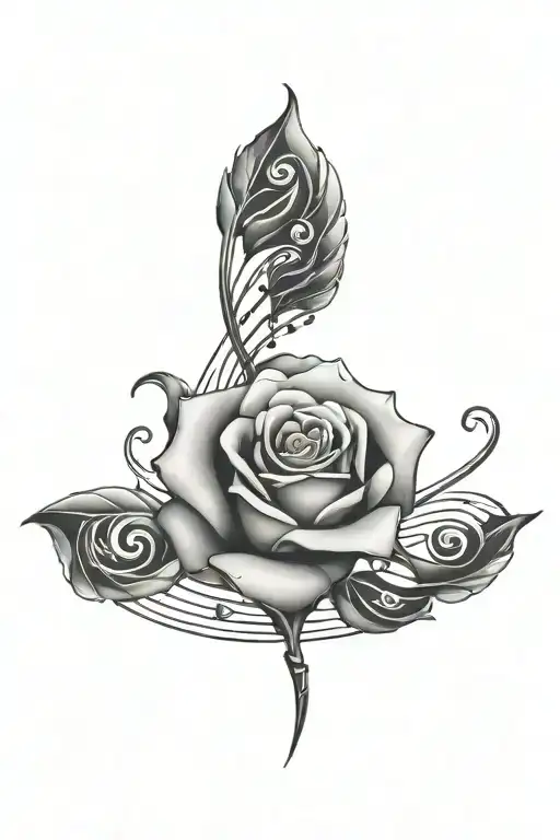 Small Beautiful Rose Surrounded By Music Notes Intertwined