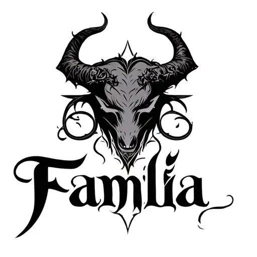 The Inscription Familia Around The Neck In The Dark Gothic Style Devil