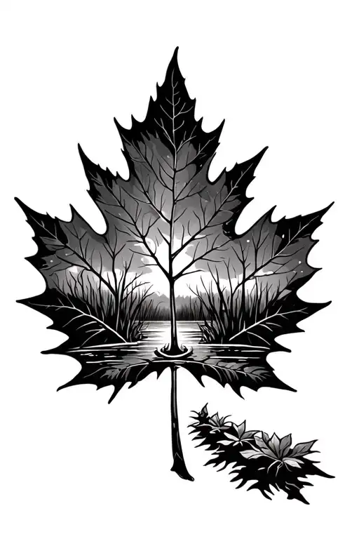 Louisiana Swamp Scene Inside A Maple Leaf