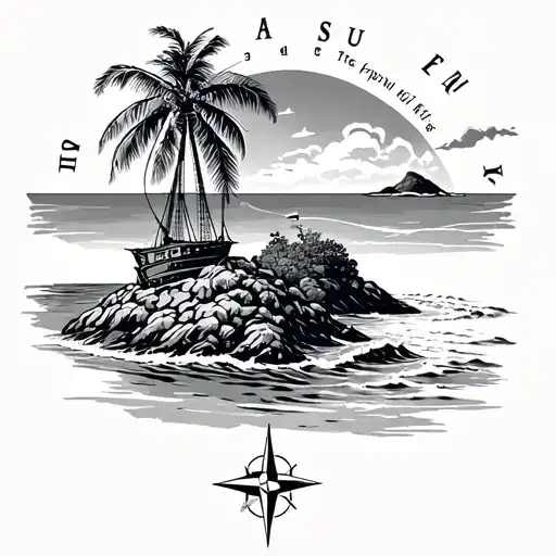 Island Of Kauai With Compass And Longitude And Latitude Of Shipwreck Beach