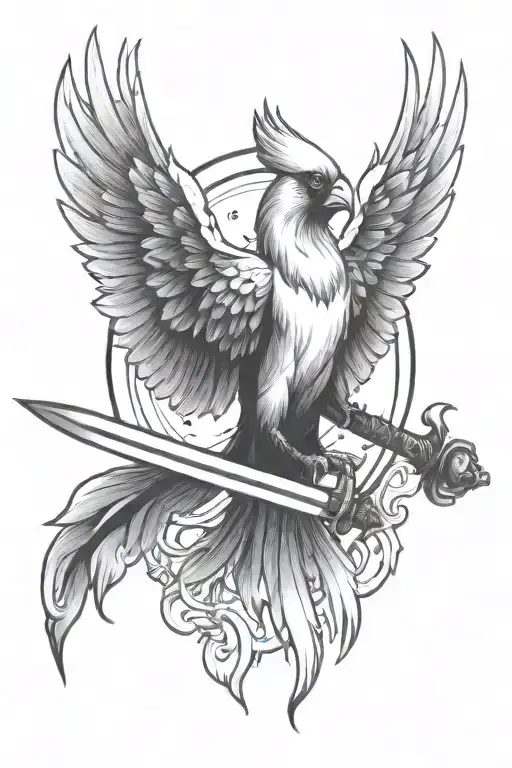 Flaming Cardinal Like A Phoenix Rising With Wings And Sword