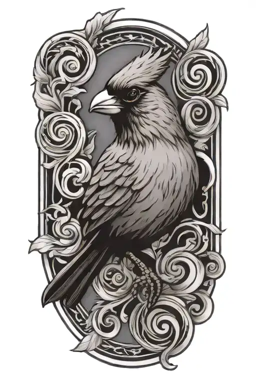 Flaming Cardinal And Ancient Greek Delphi Symbol