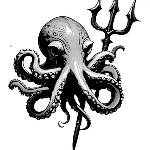 Octopus Holding A Trident With Tentacle