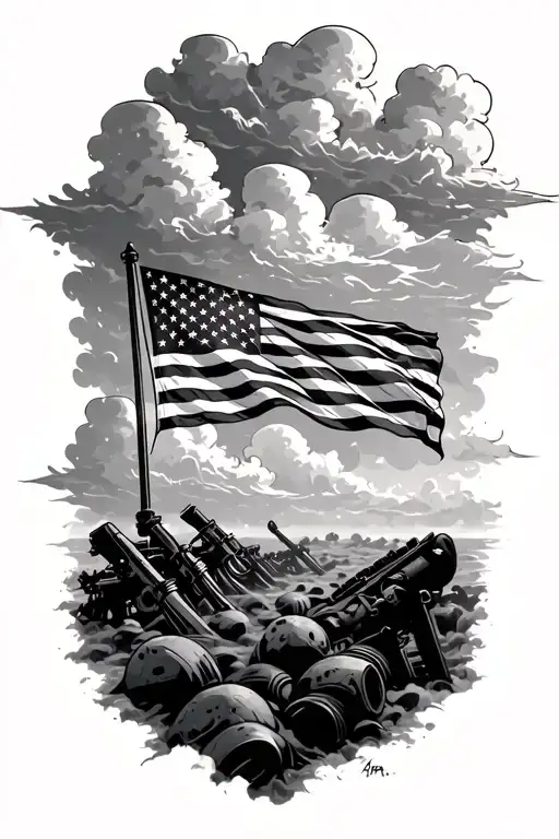 Clouds With Battlefield And American Flag