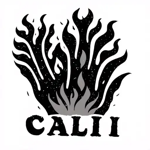 Palm With Little Cali Text In And Little Flame Black Small