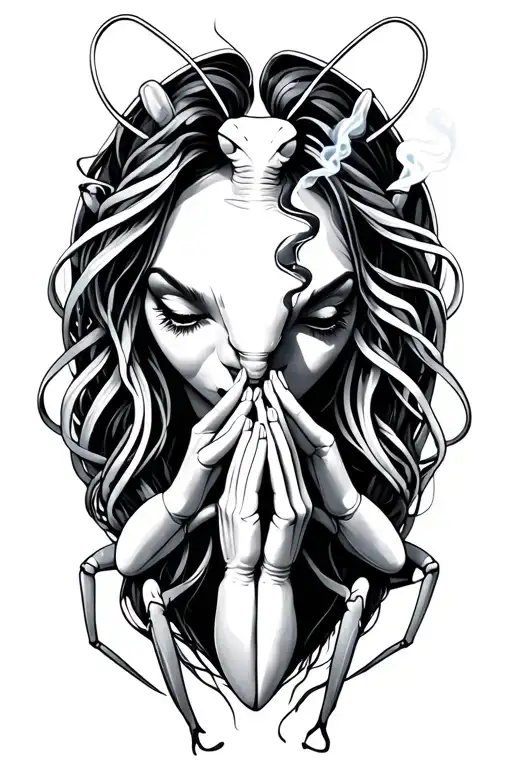 Feminine Praying Mantis Smoking A Joint