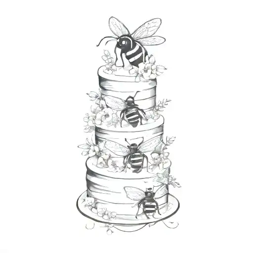 A Wedding Cake Bees Flying Together Sun