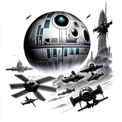 Star Wars Half Sleeve With Death Star And Tie Fighters And Battle Of Endor