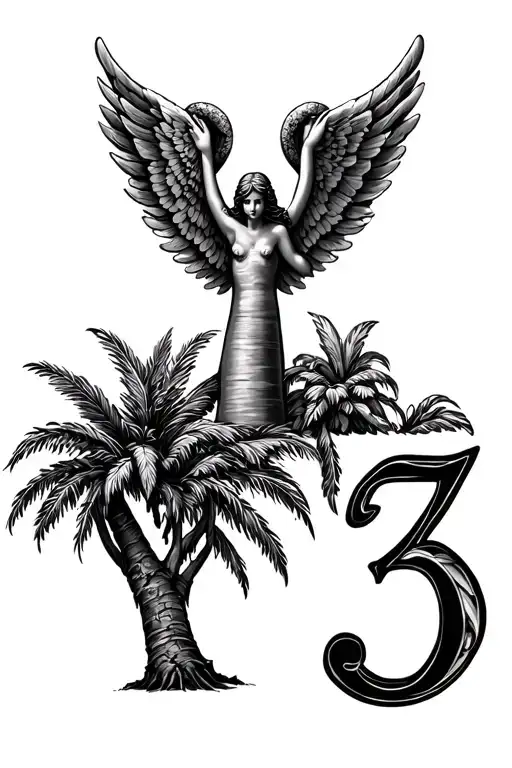 Palm Tree Angel 3 Kids Initials Y Letters Forming