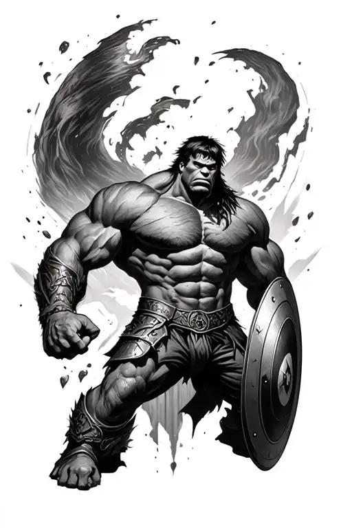 Full Leg Sleeve With The Hulk Smash The Avengers Viking Odin Warrior And A Shield