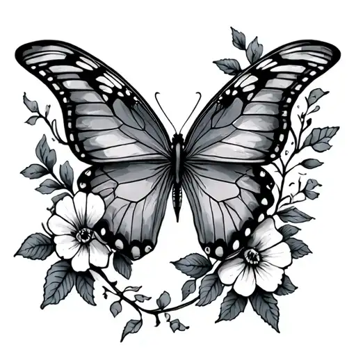 Butterfly And Flowers And Vine Thing On Stomach