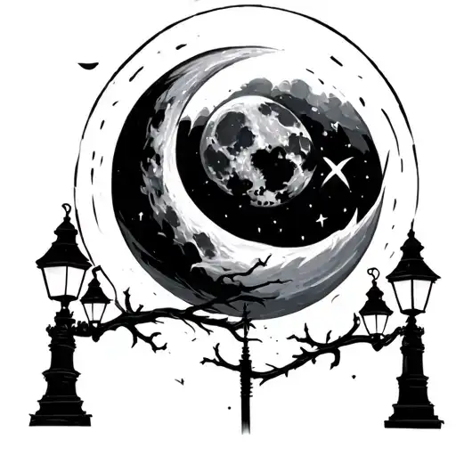 Moon And Streetlights