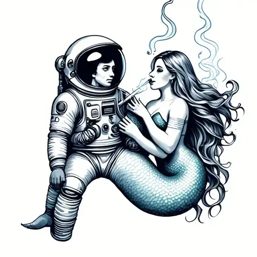 Astronaut And Mermaid Smoking A Joint