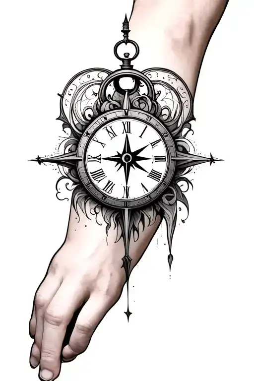 Clock On The Calf With A Compass