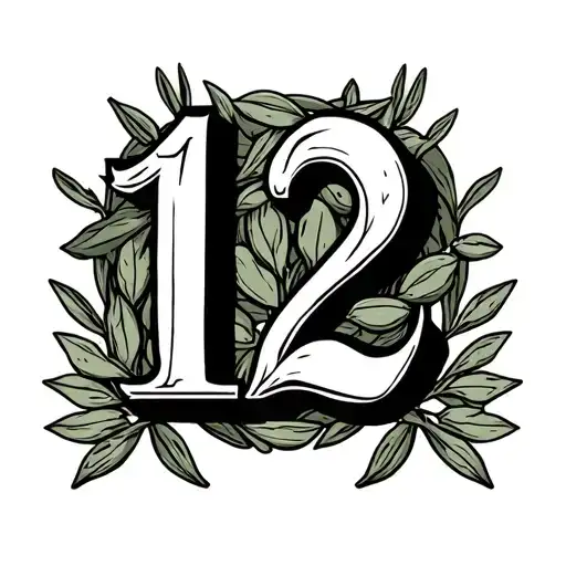 12 In Roman Numerals In Stone Engraved Font With An Olive Branch Either Side