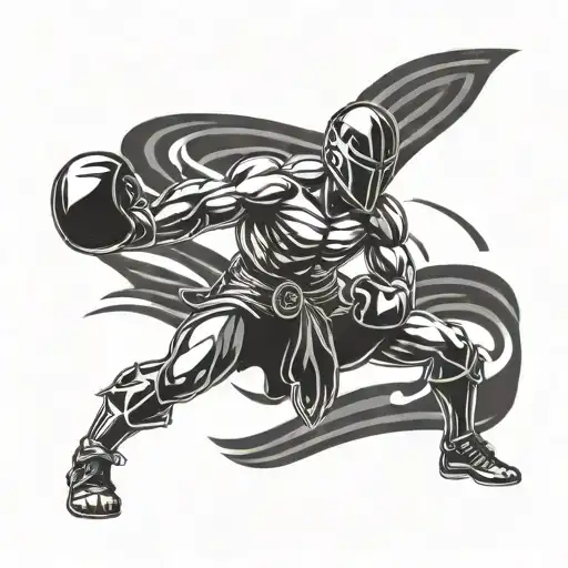 A Warrior Silhouette In A Fighting Stance With Kickboxing Gloves On