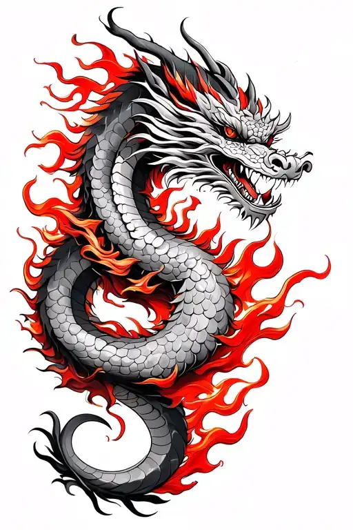 Chinese Dragons With Red Flames Forearm
